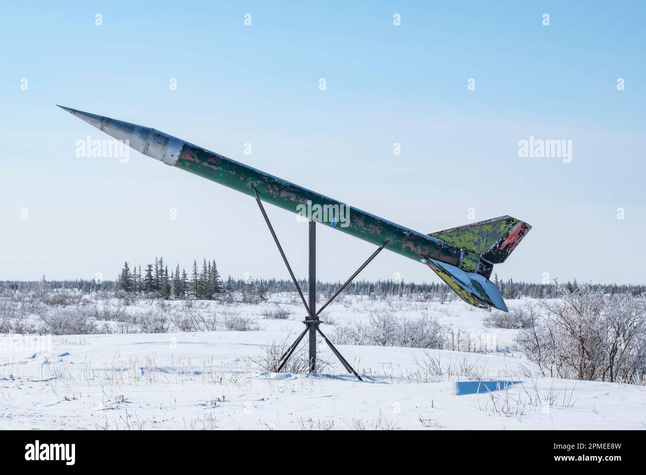 Rocket at the decommissioned rocket range in Churchill, Manitoba, Canada Stock Photo