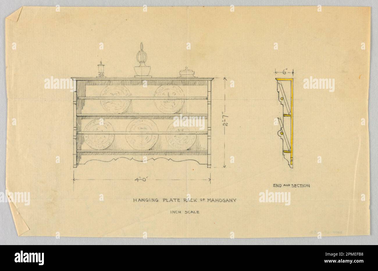 Drawing, Design for Mahogany Hanging Plate Rack; Designed by A.N ...