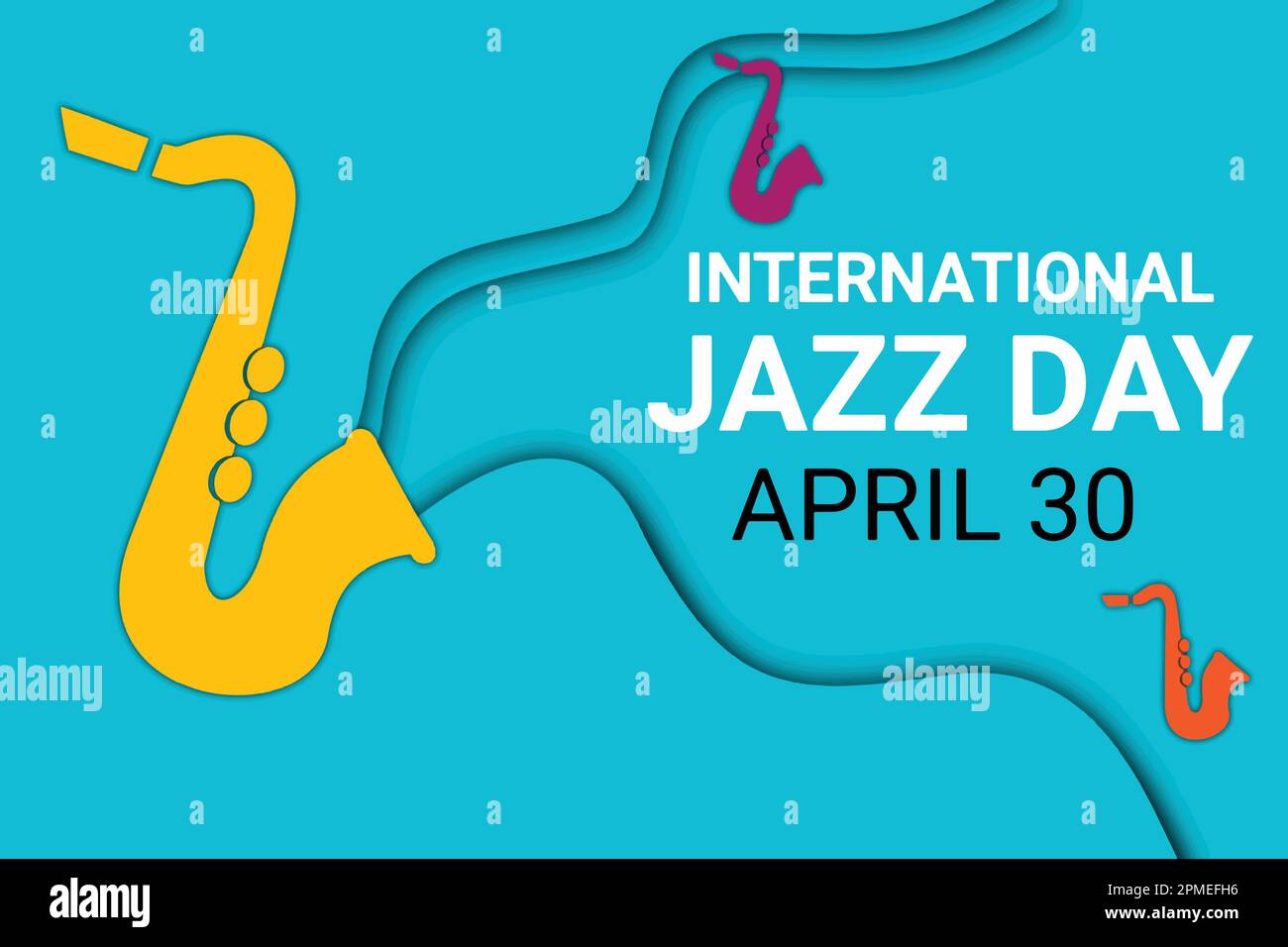 International Jazz Day poster with saxophone on blue background. Vector