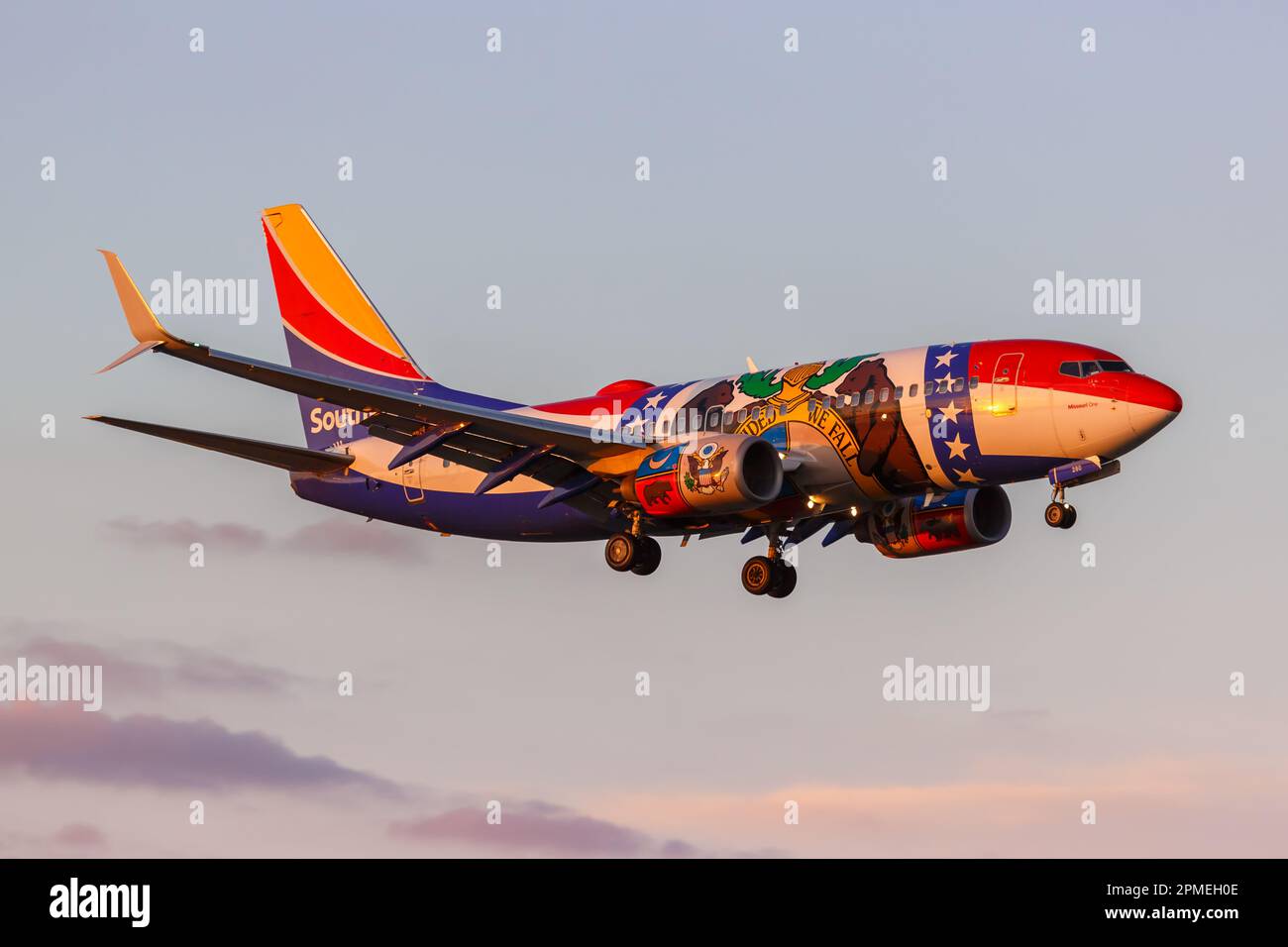 Dallas, United States – November 9, 2022: Southwest Boeing 737-700 airplane in the Missouri One special livery at Dallas Love Field airport (DAL) in t Stock Photo