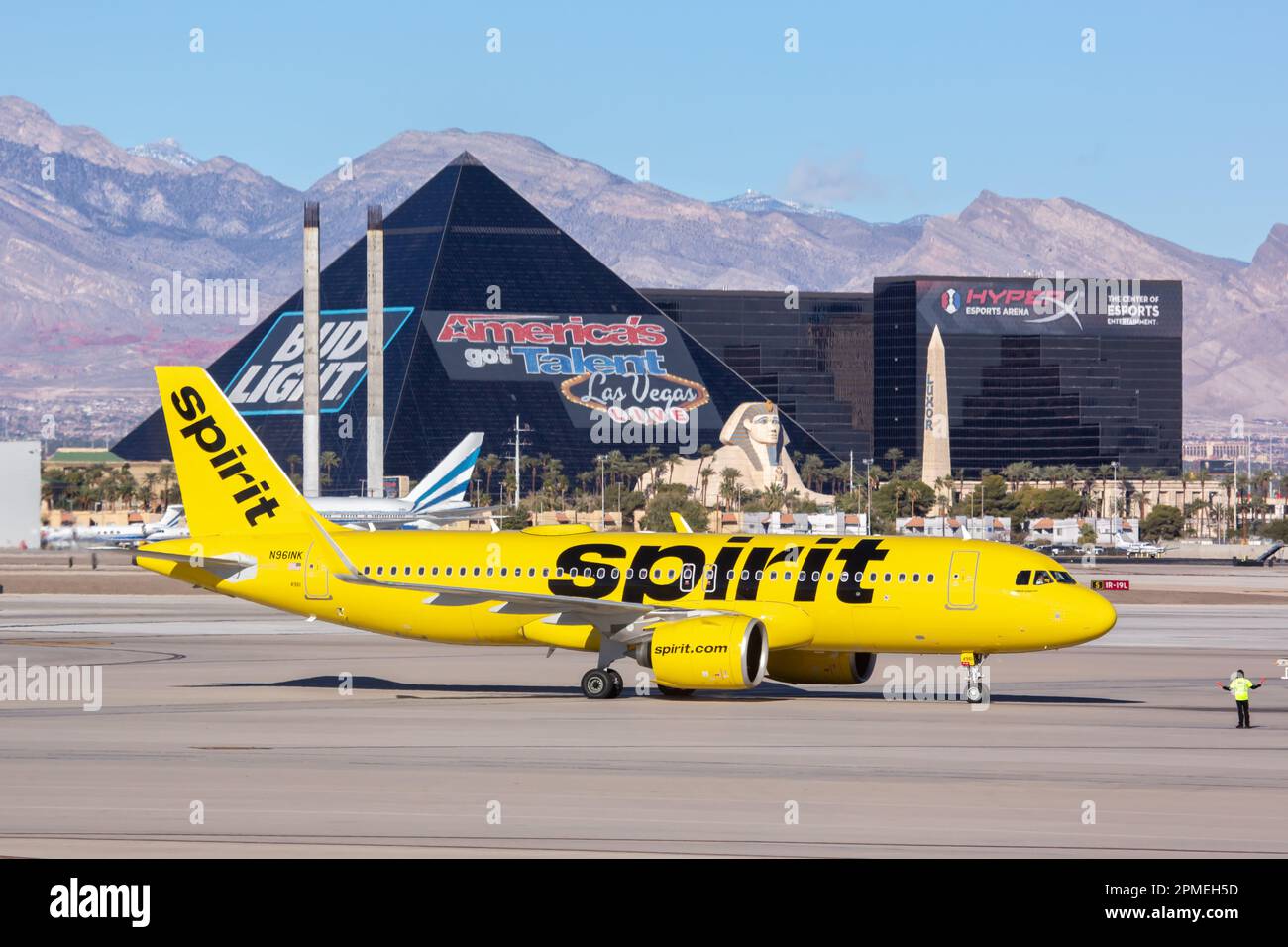 Las Vegas, United States – November 9, 2022: Spirit Airbus A320neo airplane at Las Vegas airport (LAS) in the United States. Stock Photo