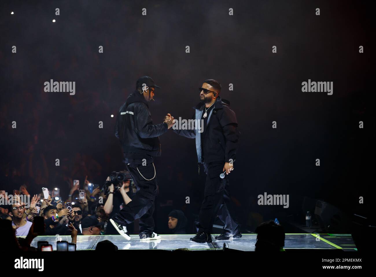 Travis Scott joins rapper NAV on stage during the Never Sleep Tour  in Toronto, CANADA Stock Photo