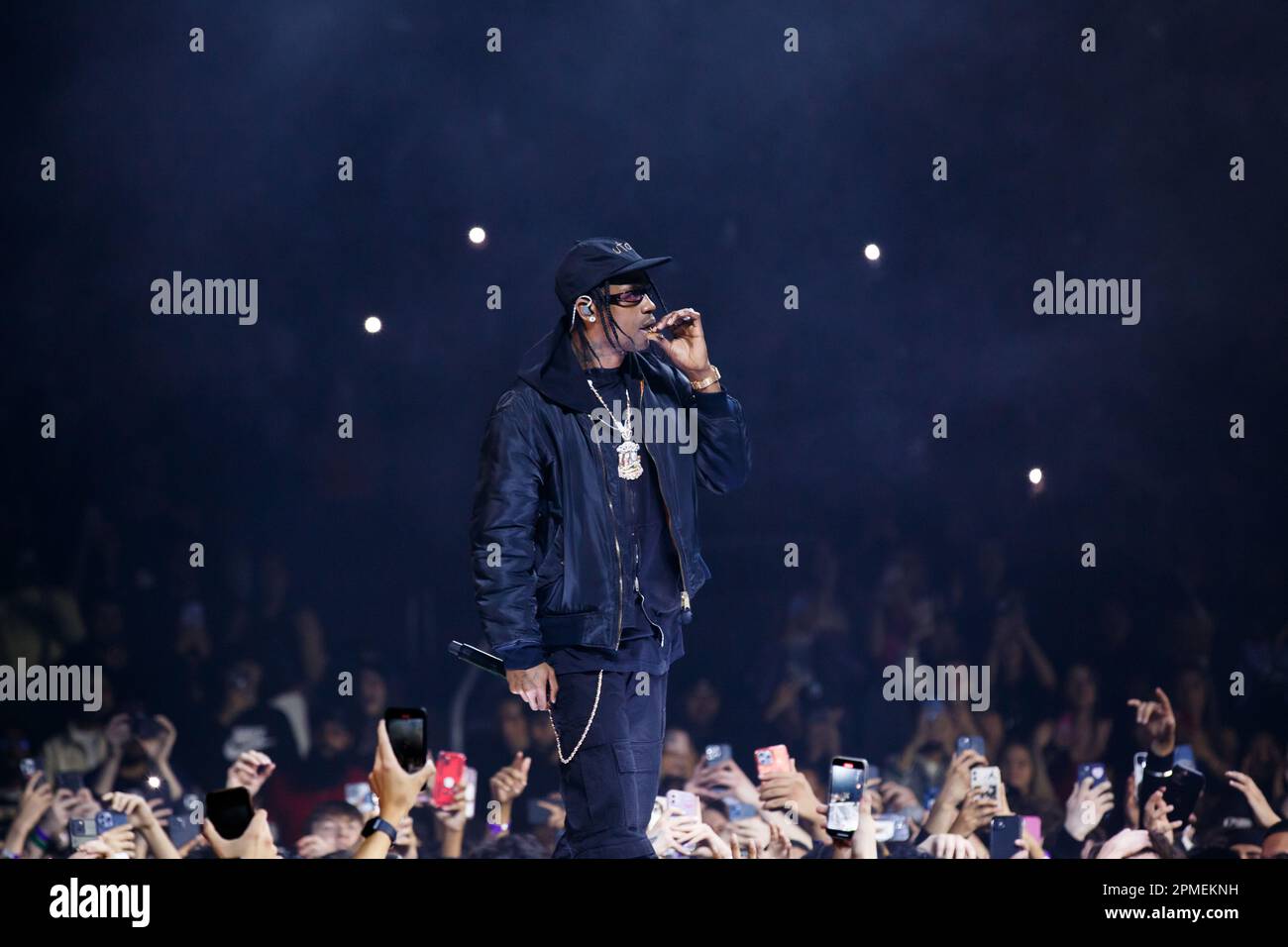 Rapper Travis Scott performing on stage as a guest on NAV's Never Sleep tour in Toronto Stock Photo