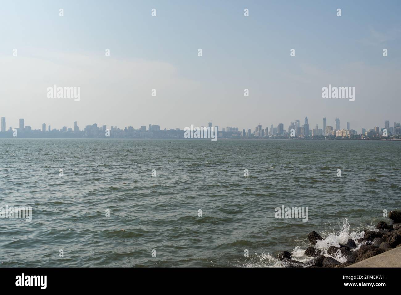 Beautiful urban landscape of the skyline of Mumbai from Nariman Point in Mumbai, India along the Arabian sea Stock Photo