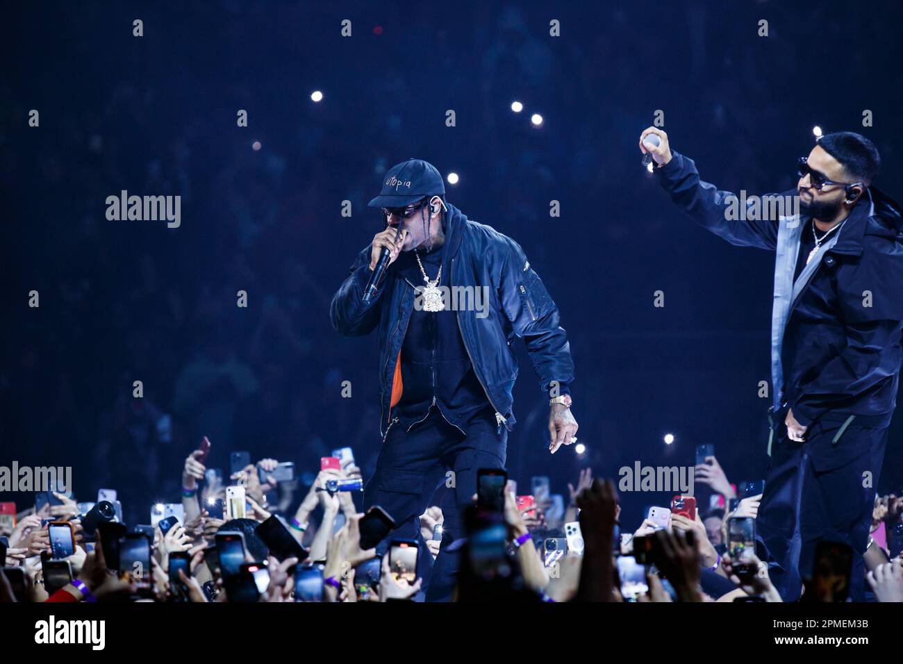 Travis Scott joins rapper NAV on stage during the Never Sleep Tour  in Toronto, CANADA Stock Photo