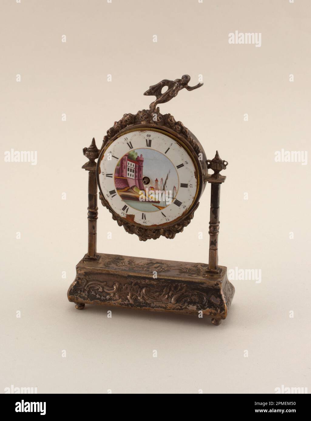 Clock (USA); Manufactured by National Watch Company; silver stand, dial