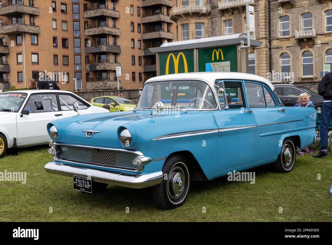 April 2023 - Classic blue Vauxhall at the Pageant of Motoring on the Lawns at Weston super Mare, in North Somerset, UK. Stock Photo