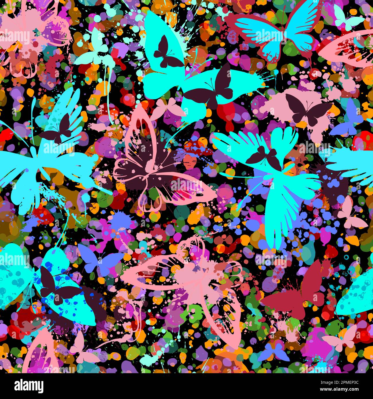 Blots and butterflies seamless pattern. Vector illustration Stock Vector