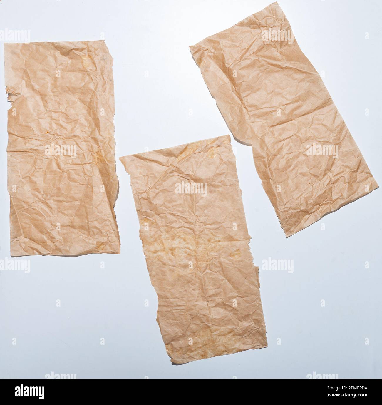 Top view of three rectangular food grade empty kraft paper Stock Photo