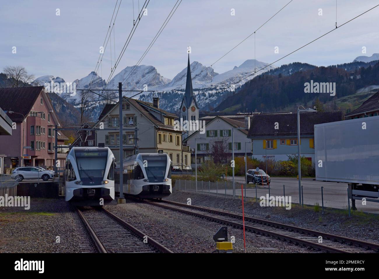 Neu St Johann railway station in the St Gallen Canton, Switzerland Stock Photo