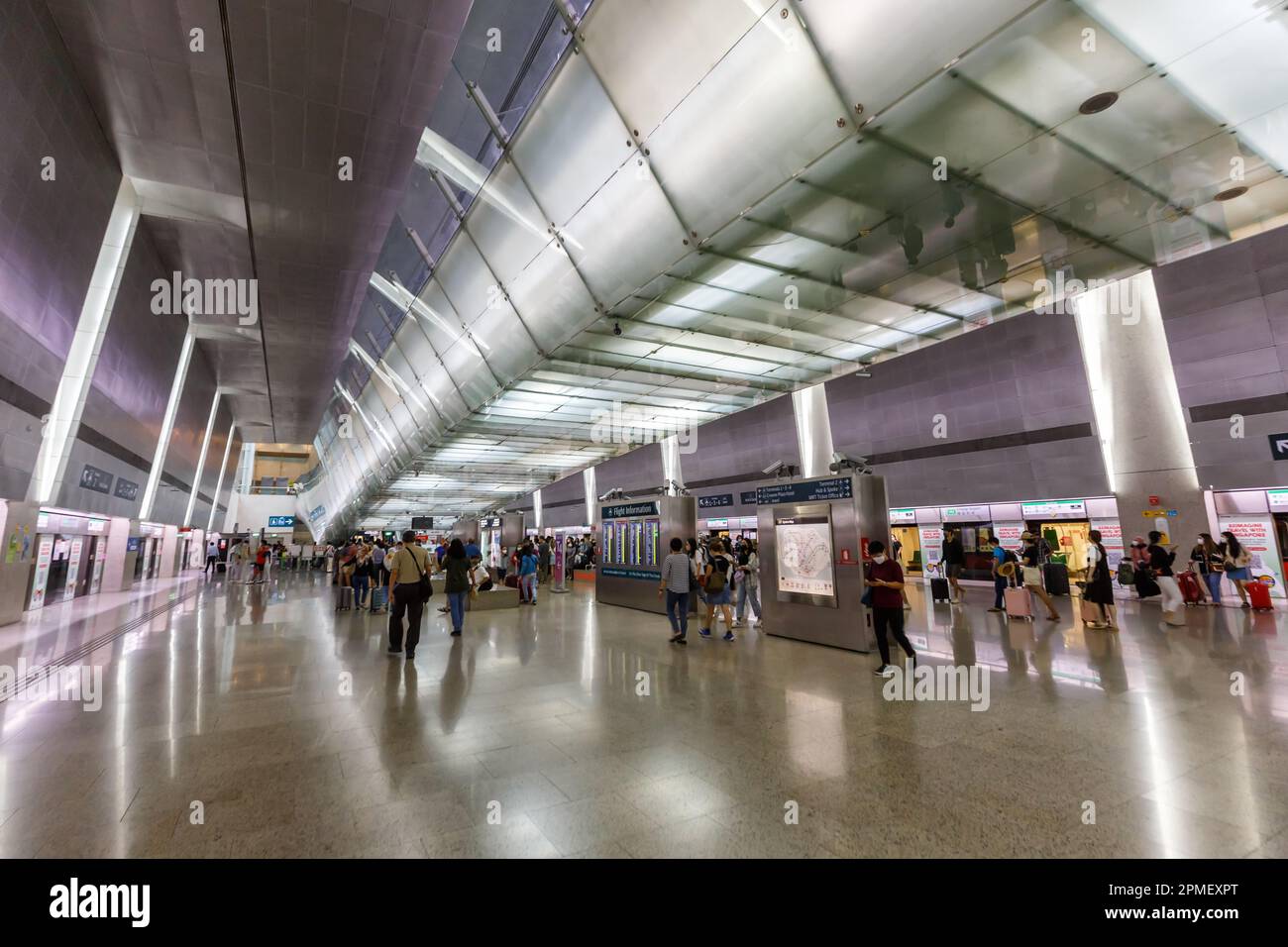 Singapore – February 4, 2023: Metro underground station Changi Airport public transport in Singapore. Stock Photo