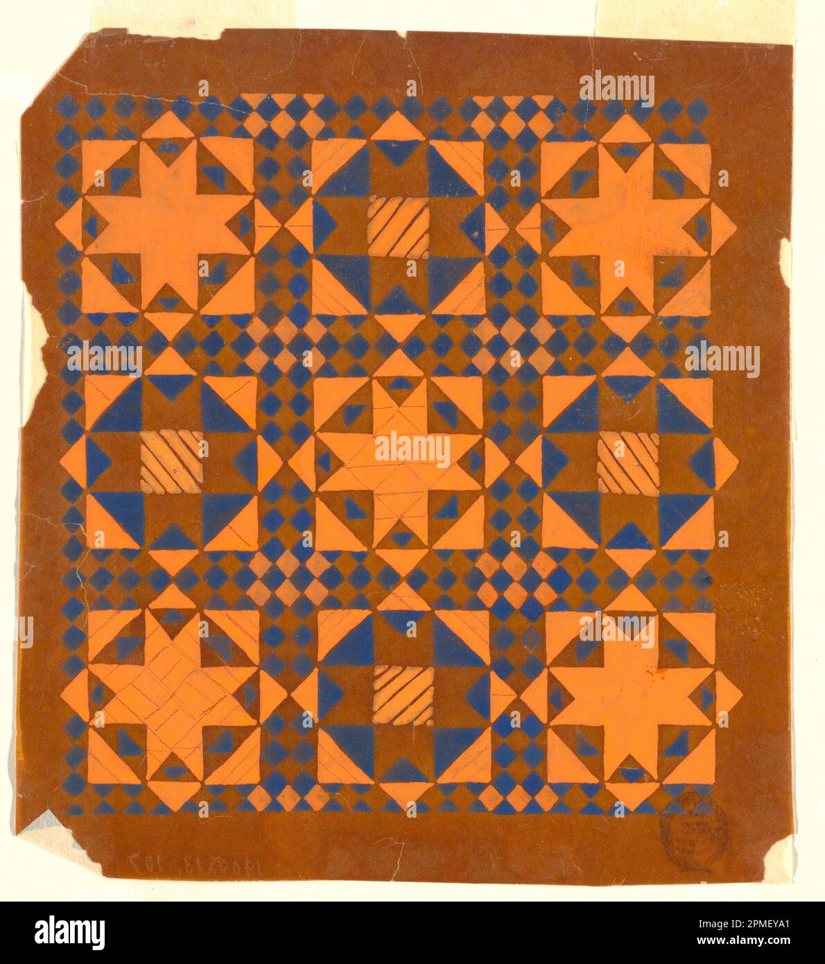 Drawing, Design for a Woven Textile; France; graphite, brush and blue