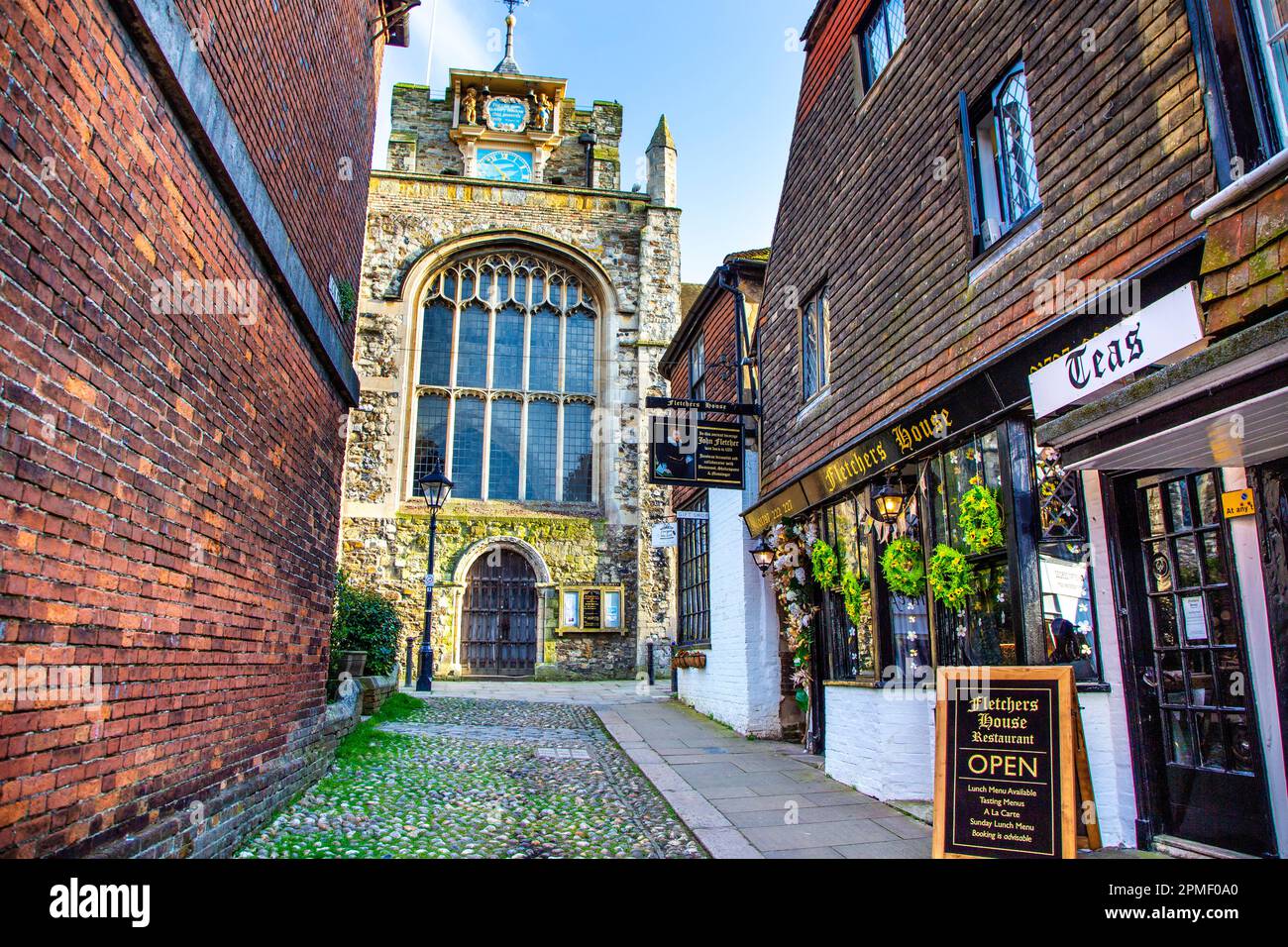 Lion Street and Church of Saint Mary in Rye, East Sussex, UK Stock Photo