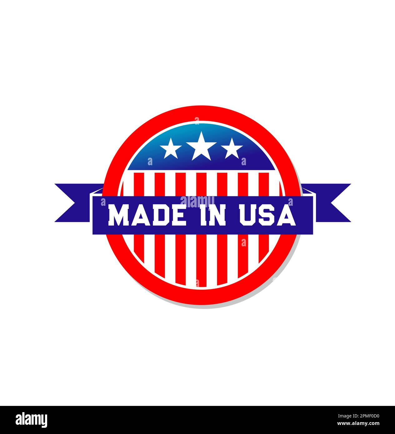Made in USA label icon with american flag of white red stripes and stars. Vector round badge for America manufactured products quality guarantee. US n Stock Vector