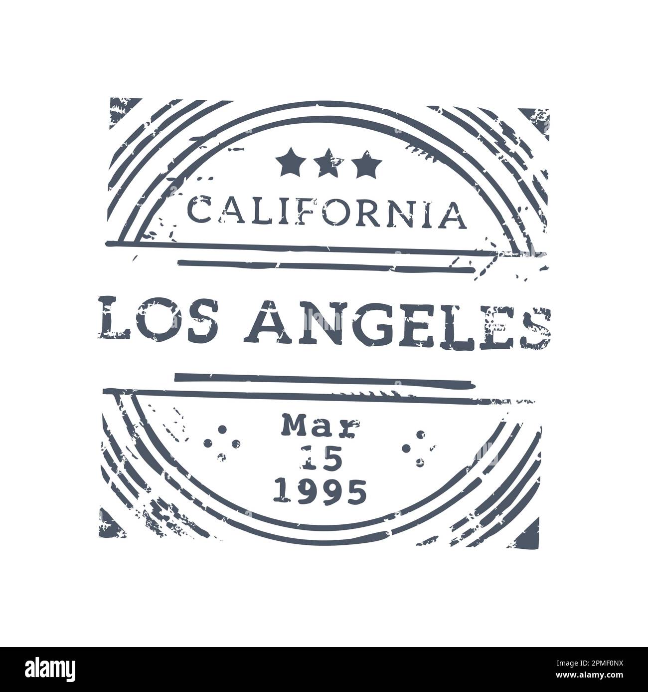 Los Angeles California postage and postal rubber stamp. Vector round seal with stars, american post delivery emblem. International mail control sign Stock Vector