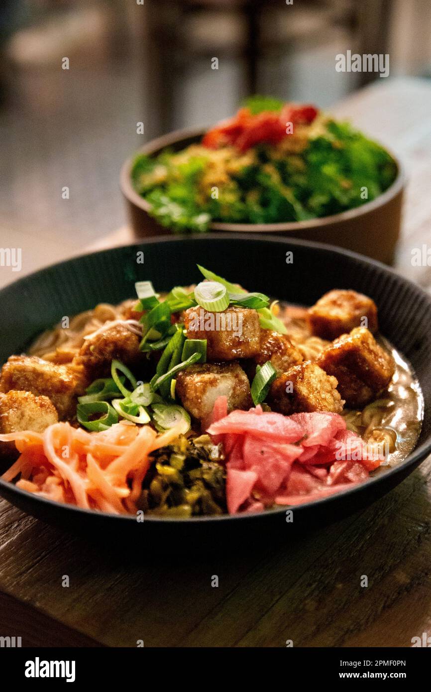 Tofu katsu curry with Japanese pickels and kale salad at Ivan Mazemen