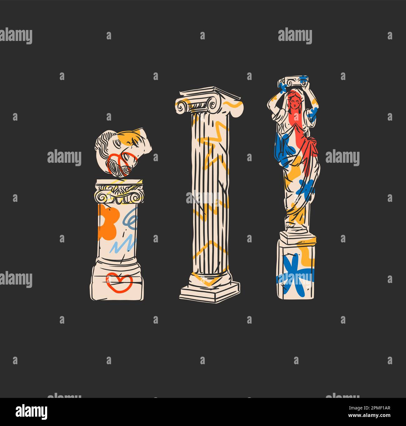 Hand drawn vector abstract outline,graphic,contemporary art greek