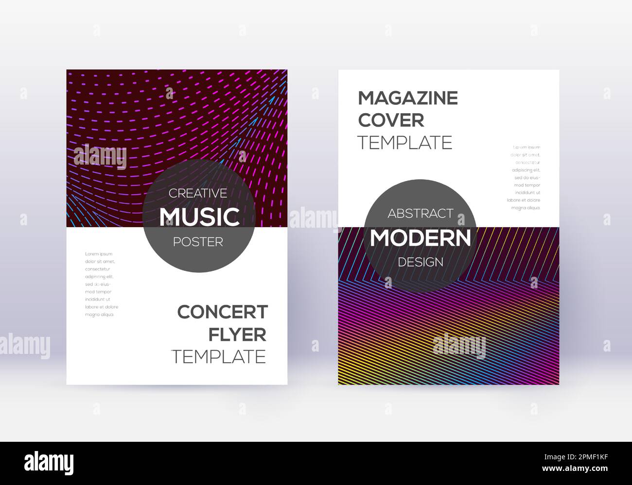 Modern cover design template set. Rainbow abstract lines on wine red