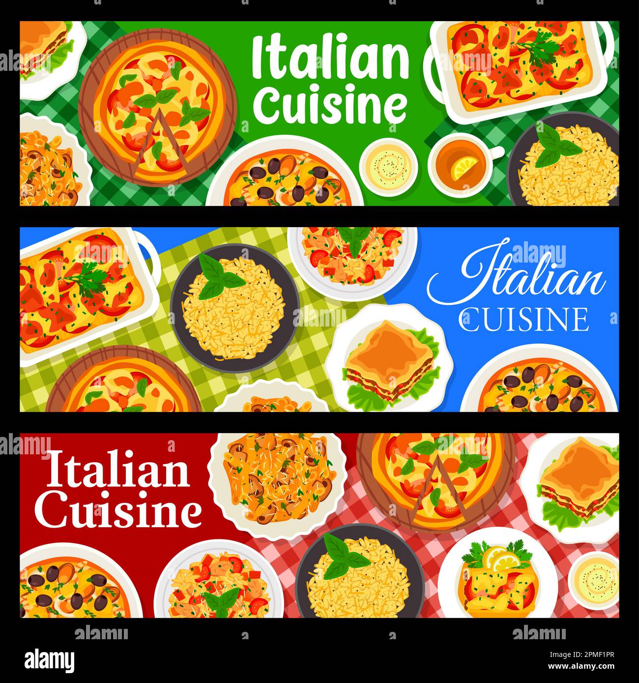 Italian cuisine banners, restaurant food dishes and meals menu, vector