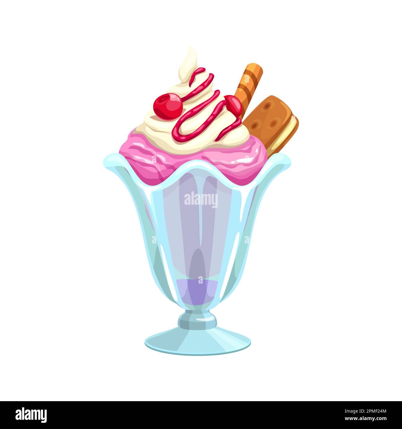 Cartoon ice cream in glass cup. Vector sundae dessert food of