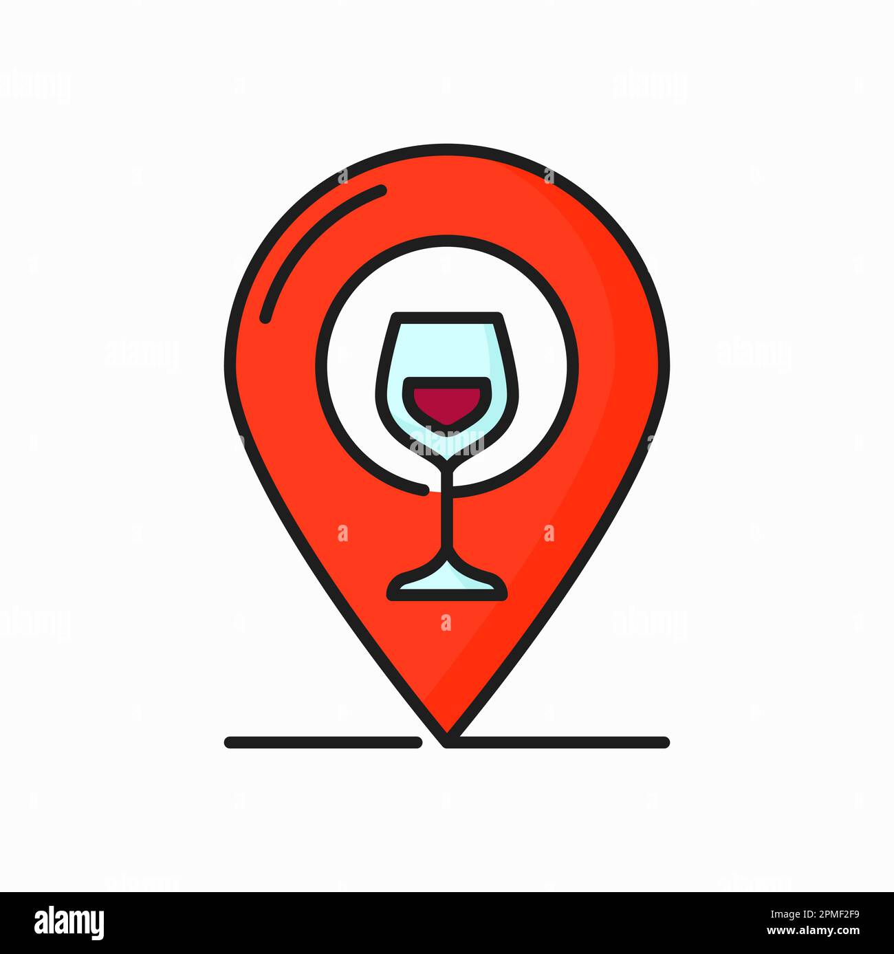 Wine store map pointer, route to alcohol shop color outline icon
