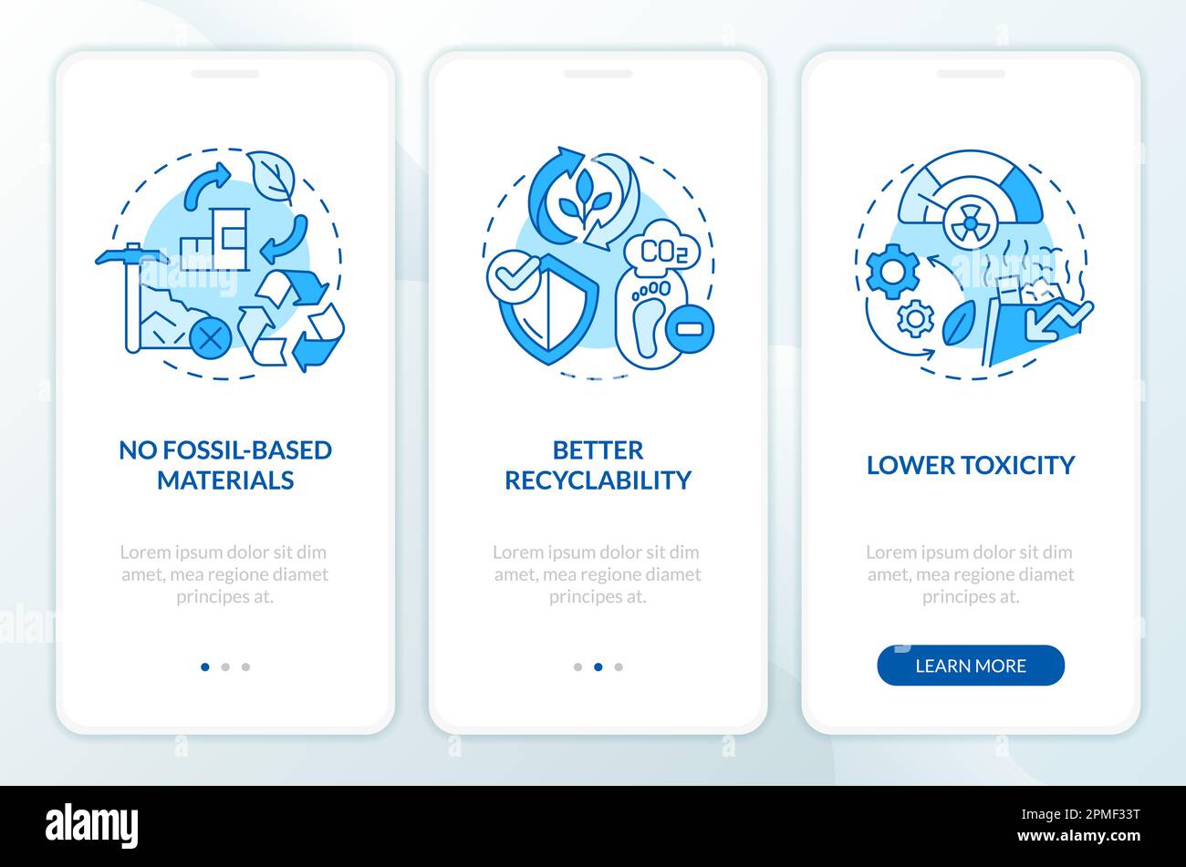 Bio based materials advantages blue onboarding mobile app screen Stock ...