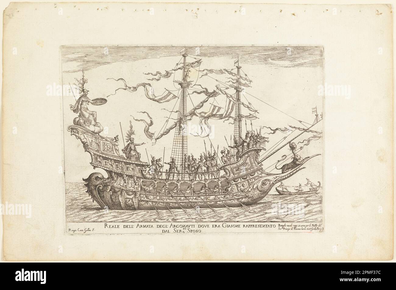 Print, From a Series of Naval Battles for Wedding Festivities of Cosimo Il de'Medici, Jason's Ship; Etched by Remigio Cantagallina (Italian, ca. 1582–1656); After Giulio Parigi (Italian, 1571–1635); Patron: Cosimo II de' Medici (Italian, 1590 – 1621); Italy; etching on paper; 26.8 x 40.7 cm (10 9/16 in. x 16 in.) Platemark: 19.5 x 27 cm (7 11/16 x 10 5/8 in.) Stock Photo