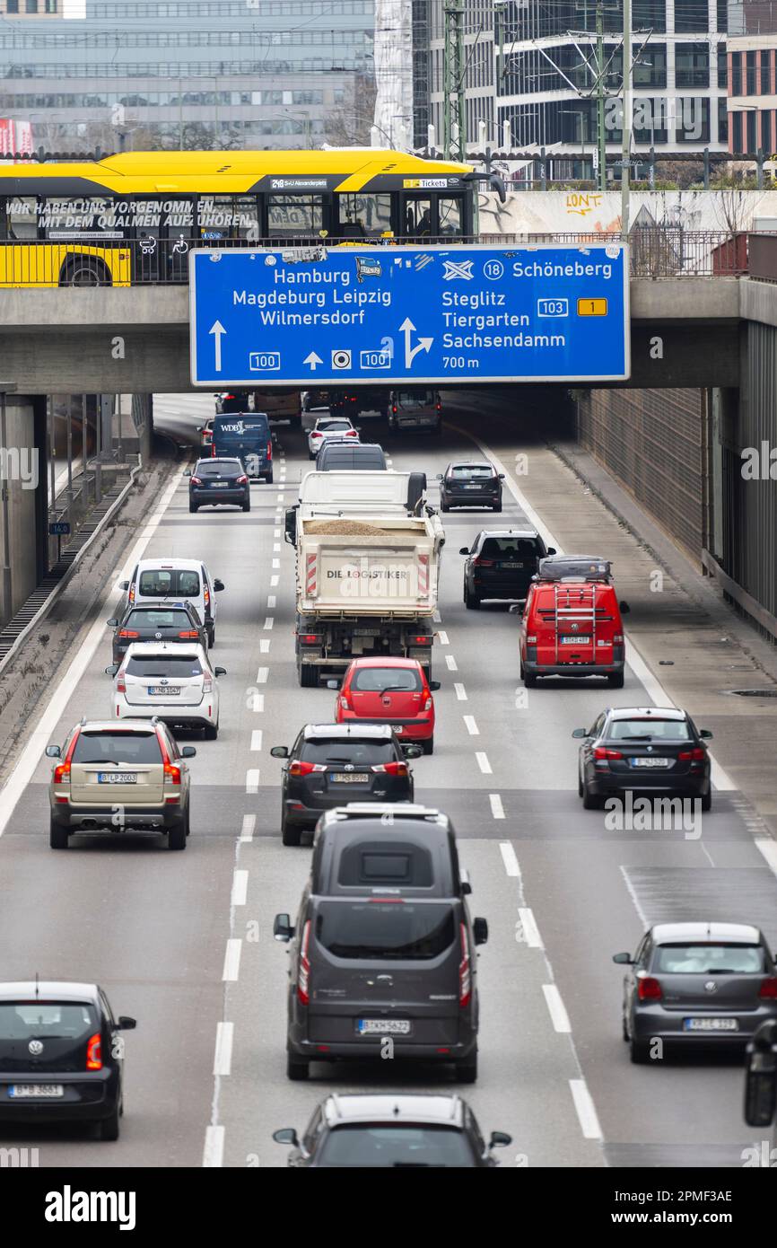 Berlin, Germany. 13th Apr, 2023. Cars drive on the city highway A100 ...