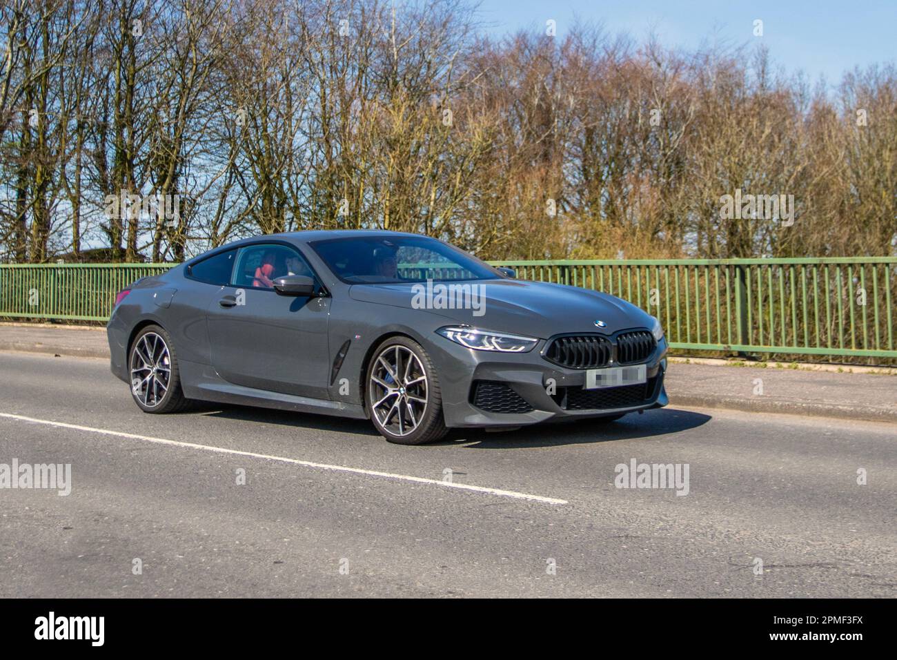 2018 BMW 840D Xdrive Auto 840D Xdrive Auto Start/Stop Grey Car Coupe Diesel 2993 cc; crossing M61 motorway bridge in Greater Manchester, UK Stock Photo