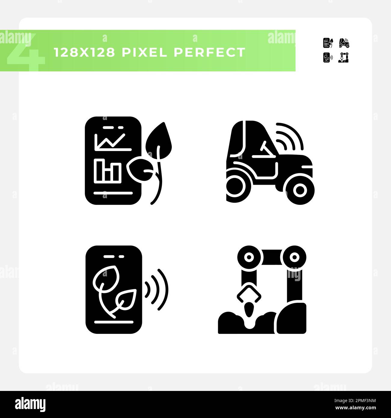Agricultural technologies black glyph icons set on white space Stock ...