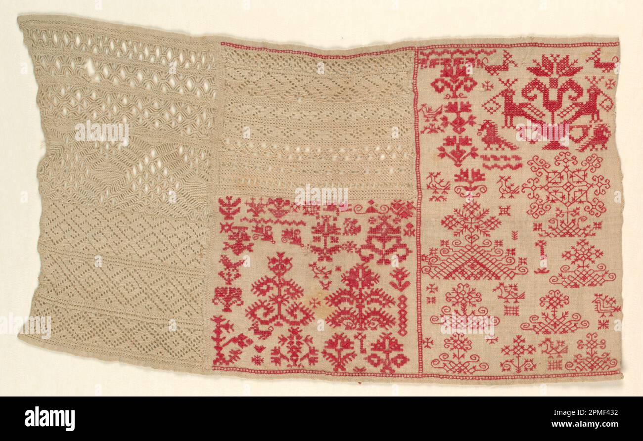 Sampler (Spain); cotton embroidery on linen foundation; Warp x Weft: 28 x 48.9 cm (11 x 19 1/4 in.); Bequest of Gertrude M. Oppenheimer; 1981-28-406 Stock Photo