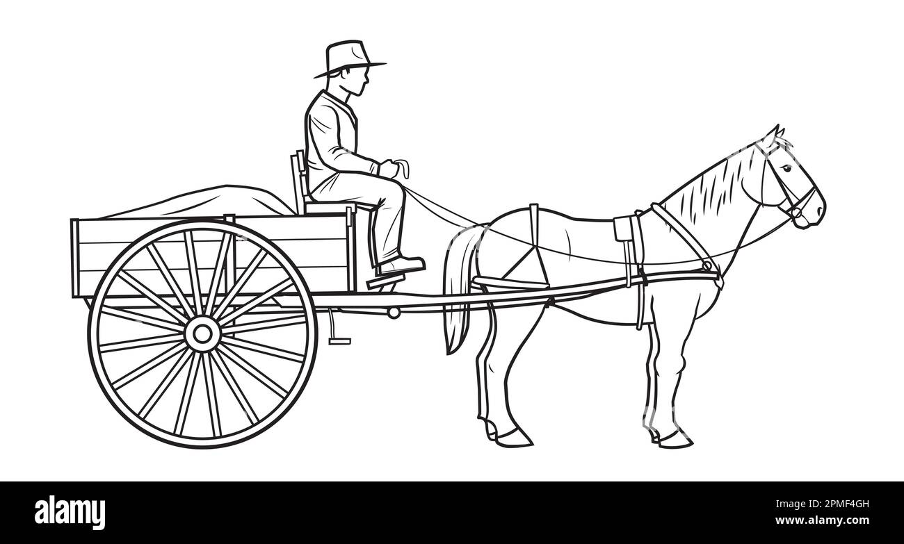 Classic single horse cart with driver vector stock illustration Stock