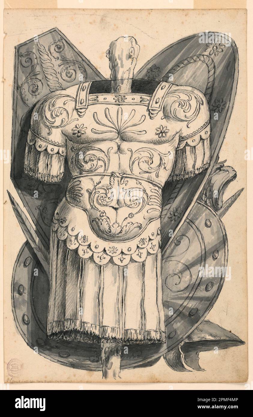 Drawing, Trophy with Weapons; Romolo Achille Liverani (Italian, 1809