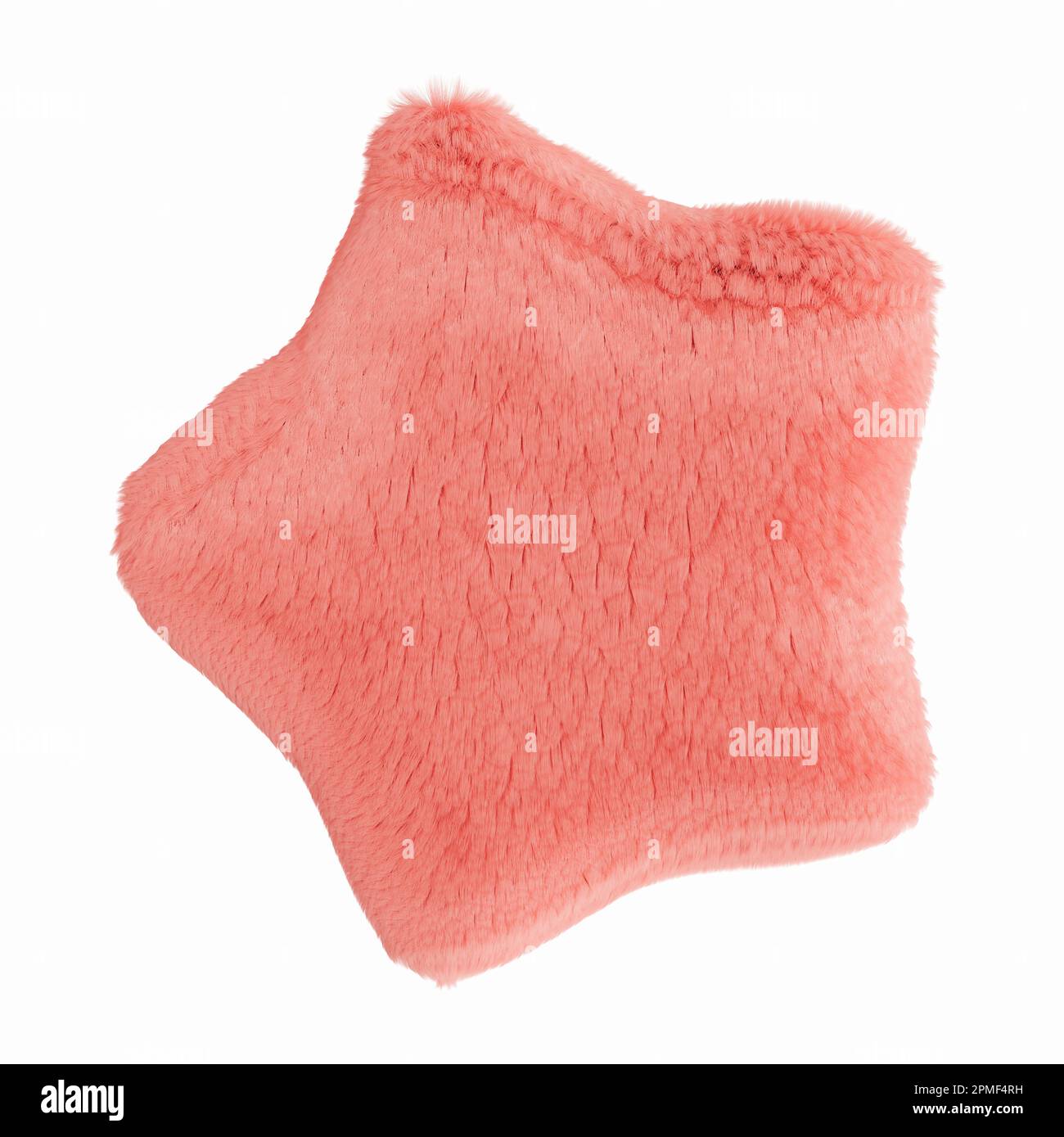 Fluffy pink 3D shape, isolated on white background. Furry, soft and hairy star. Trendy, cute design element. Cut out object. 3D rendering. Stock Photo