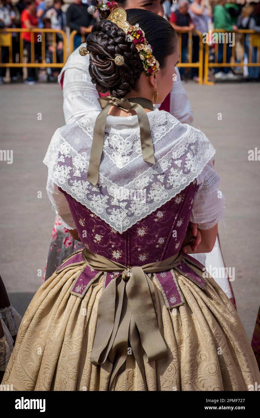 Spain, Valencia, falleras, dancers in traditional costume who are the ...