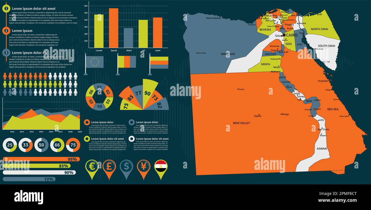 Detailed Egypt map with infographic elements. Vector illustration Stock ...