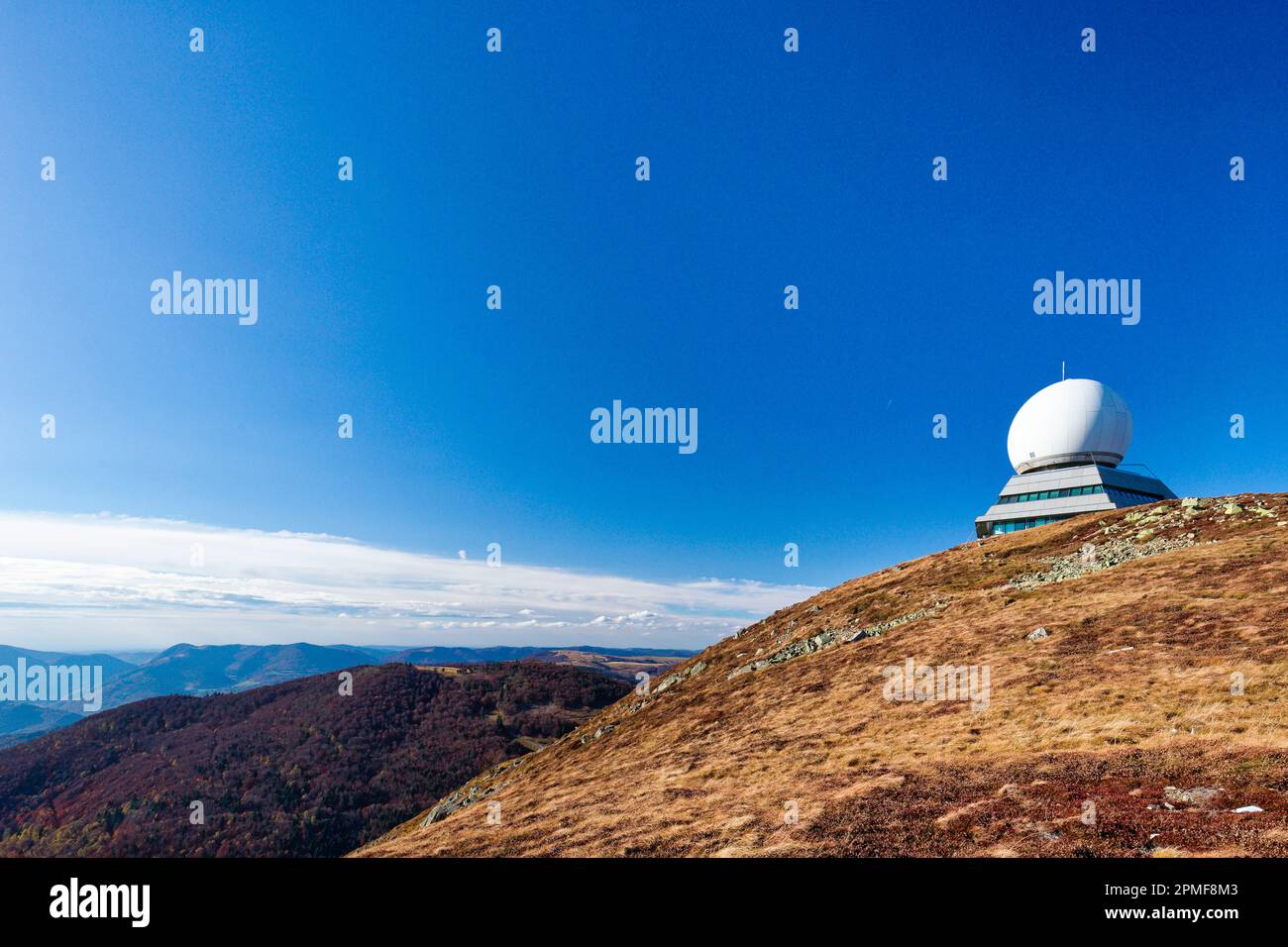 France, Haut-Rhin, Ballons des Vosges Regional Nature Park, Massif des  Vosges, Geishouse, the Grand Ballon, highest peak of the Vosges massif 1424  meters, civil aviation radar, built in 1997 by Claude Vasconi