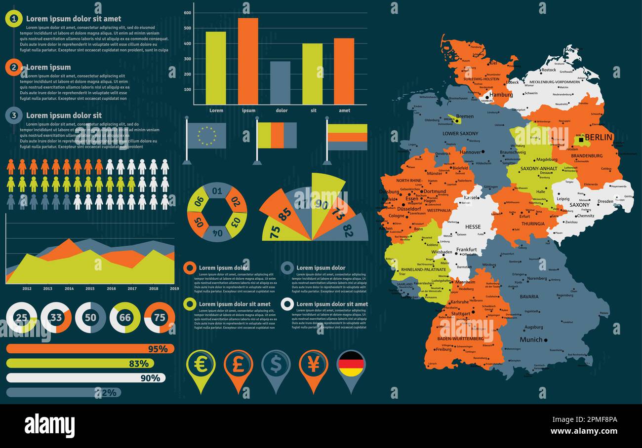 Detailed Germany map with infographic elements. Vector illustration ...