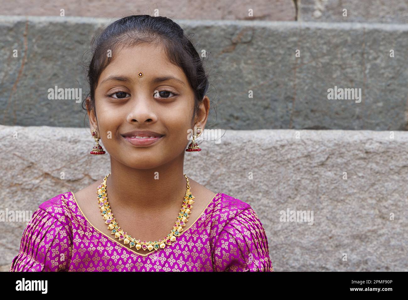 India, Karnataka, Somanathapura, young girl portrait Stock Photo