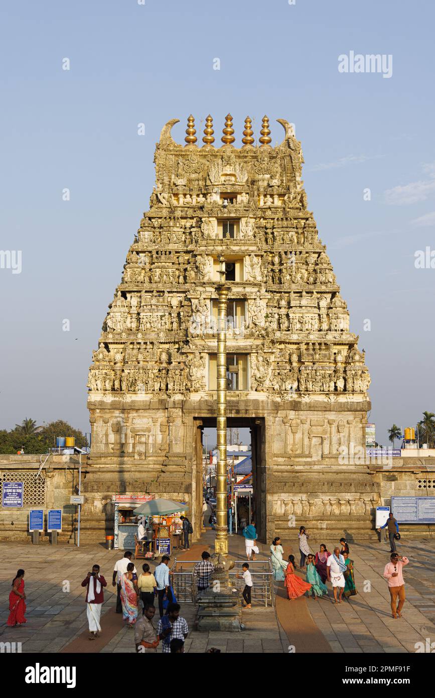 India, Karnataka, Belur, Chennakeshava temple gopuram Stock Photo