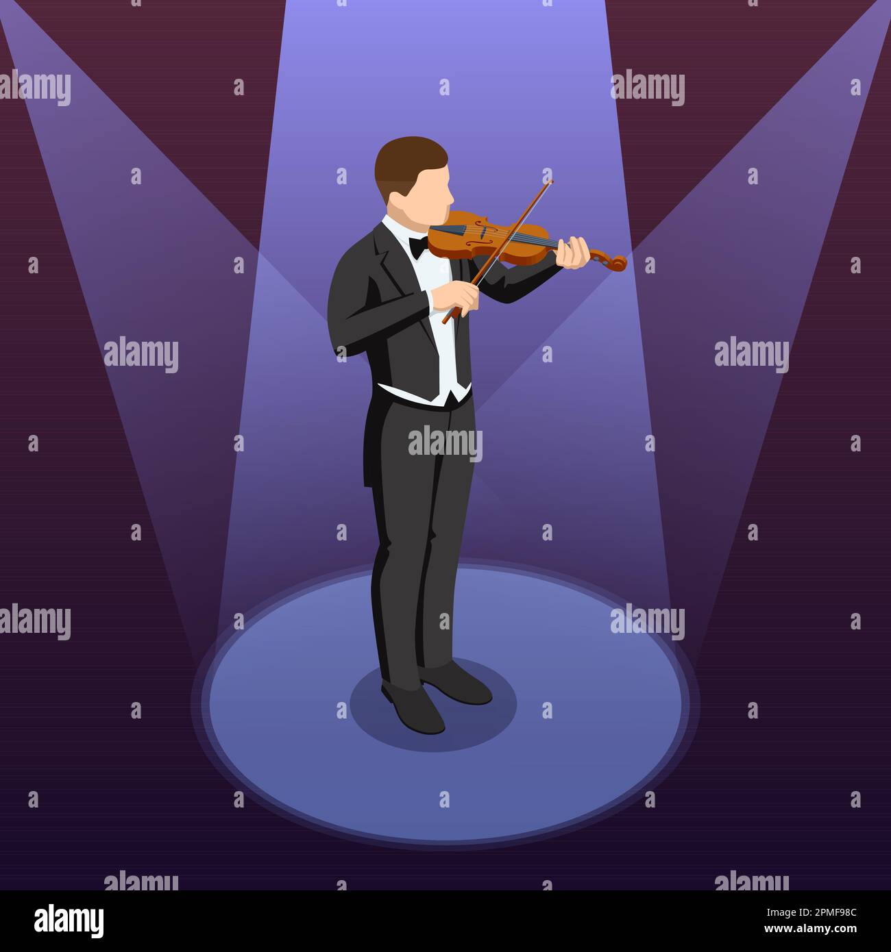 Isometric violinist. Man playing the violin. Classical stringed musical
