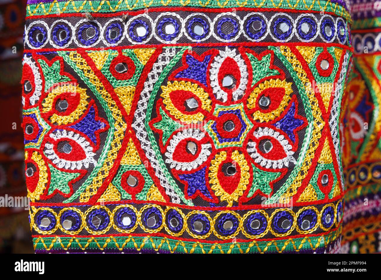 India, Gujarat, Bhujodi, Meghwal fabric with mirrors Stock Photo Alamy