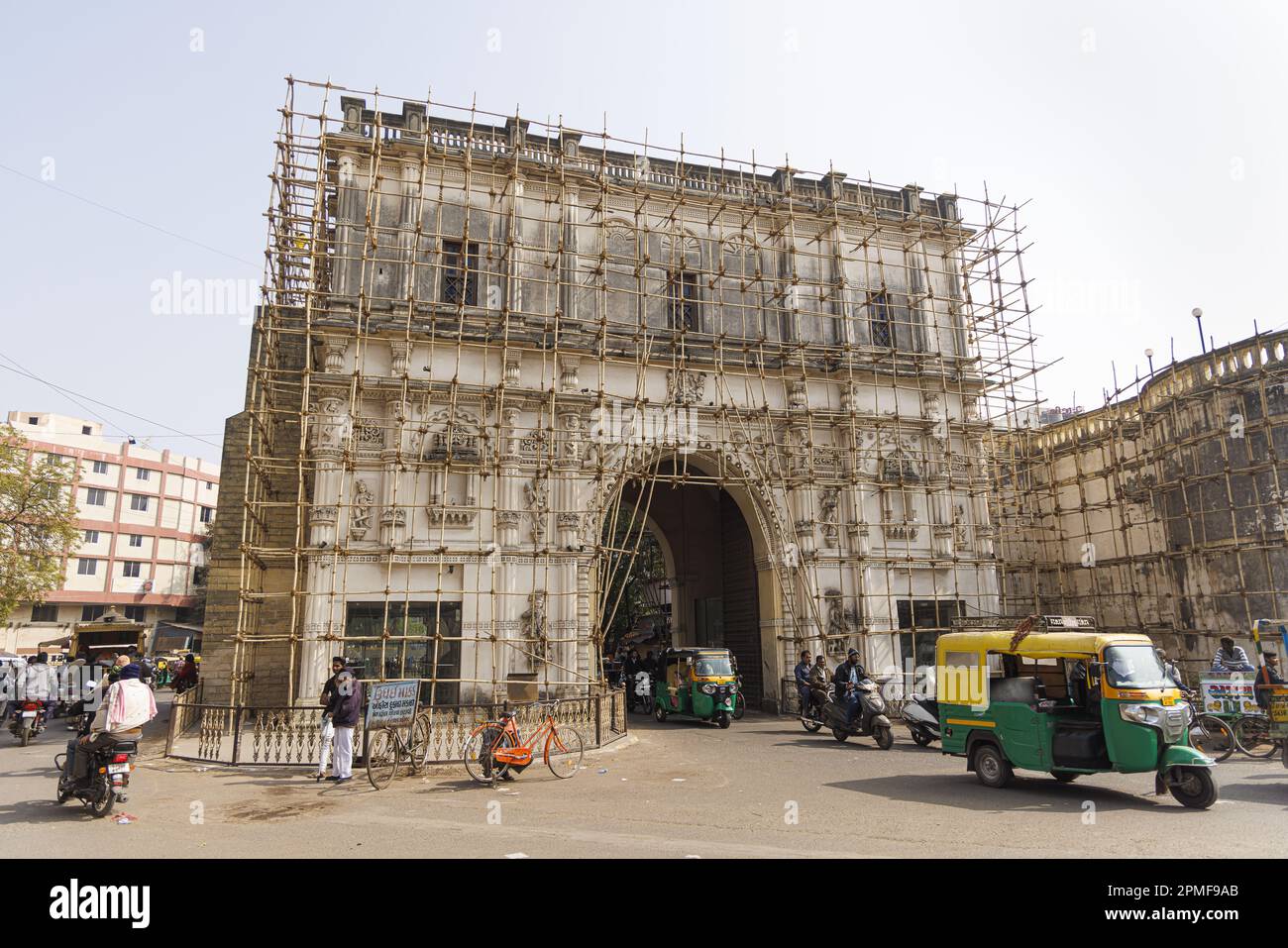 India, Gujarat, Jamnagar, Khambhaliya gate under refection Stock Photo