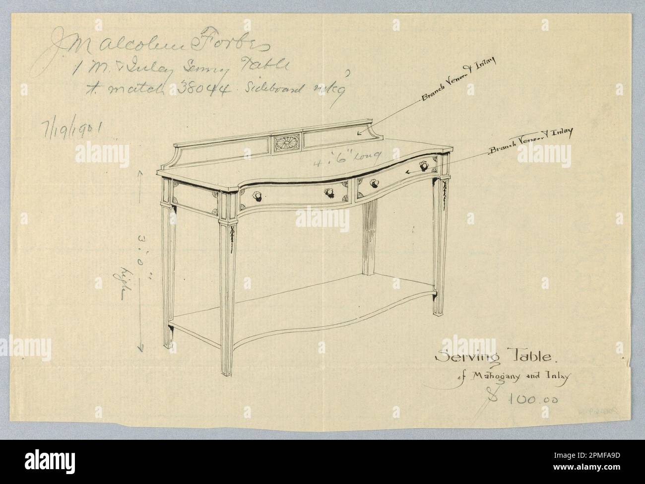 Drawing, Design for Sideboard/Serving Table of Mahogany and Inlay ...