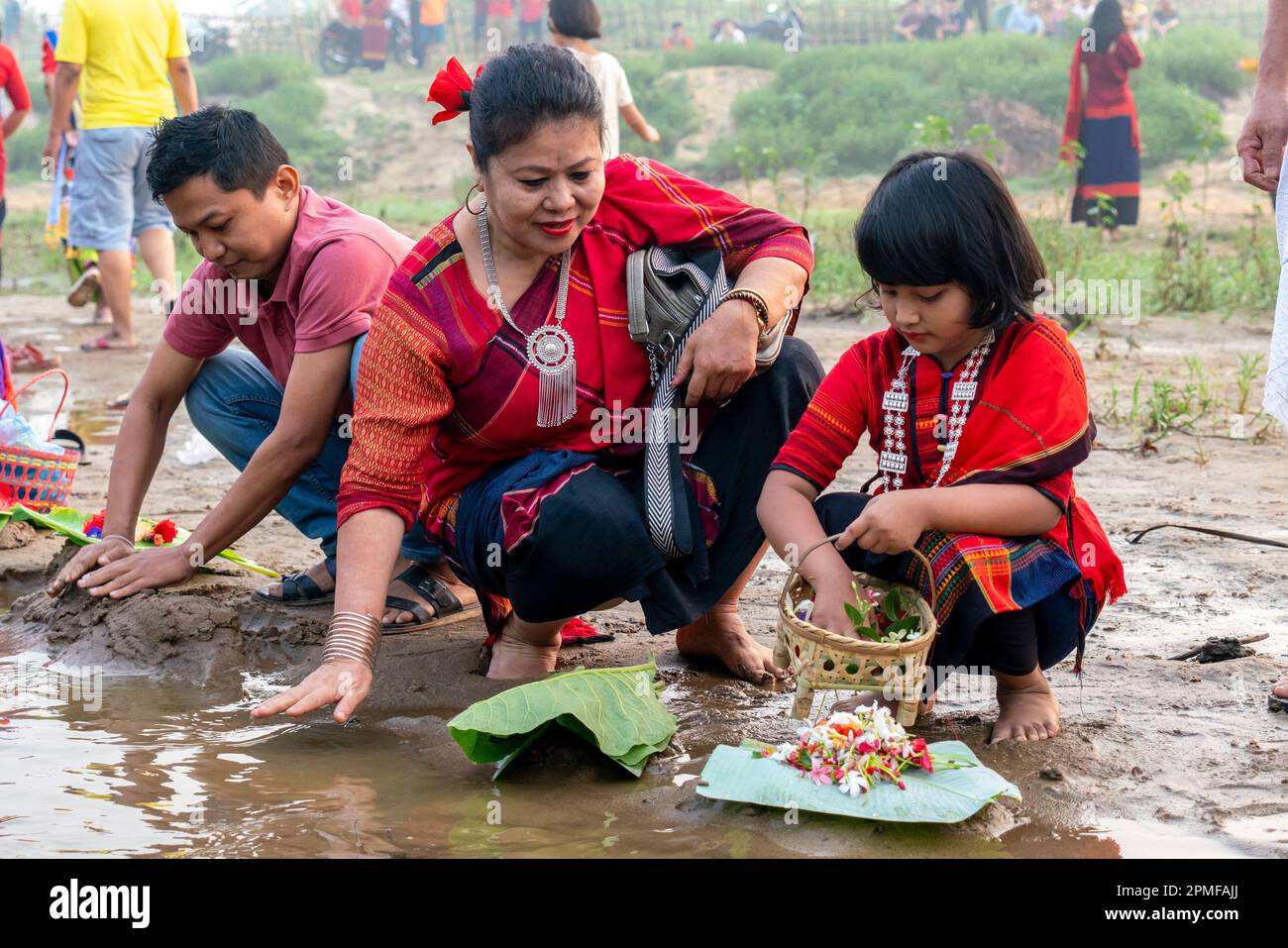 People of indigenous communities in the Chittagong Hill Tracts celebrating three-day Biju festival, which is part of their New Year celebration. Stock Photo