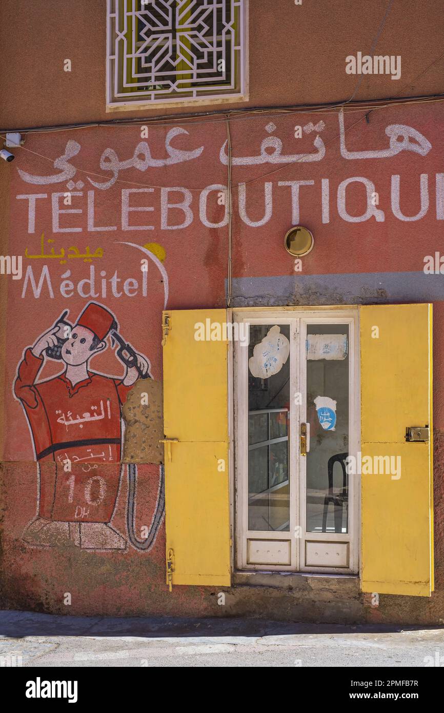 Morocco, Boumalne Dades, city at the foot of the snowy peaks of the