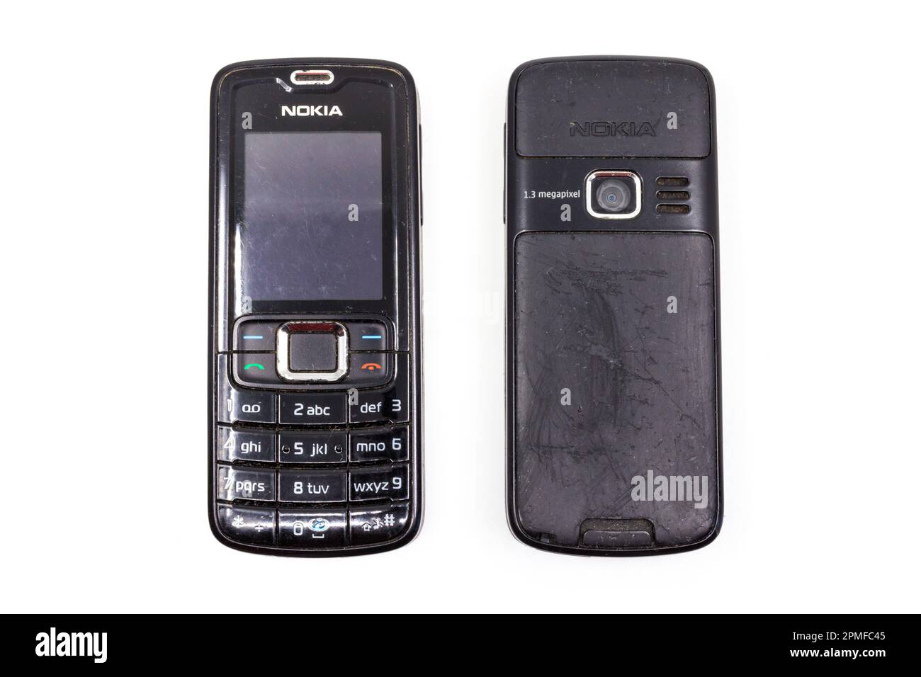 Nokia 3110 Classic mobile cell phone from 2007, front and rear Stock Photo