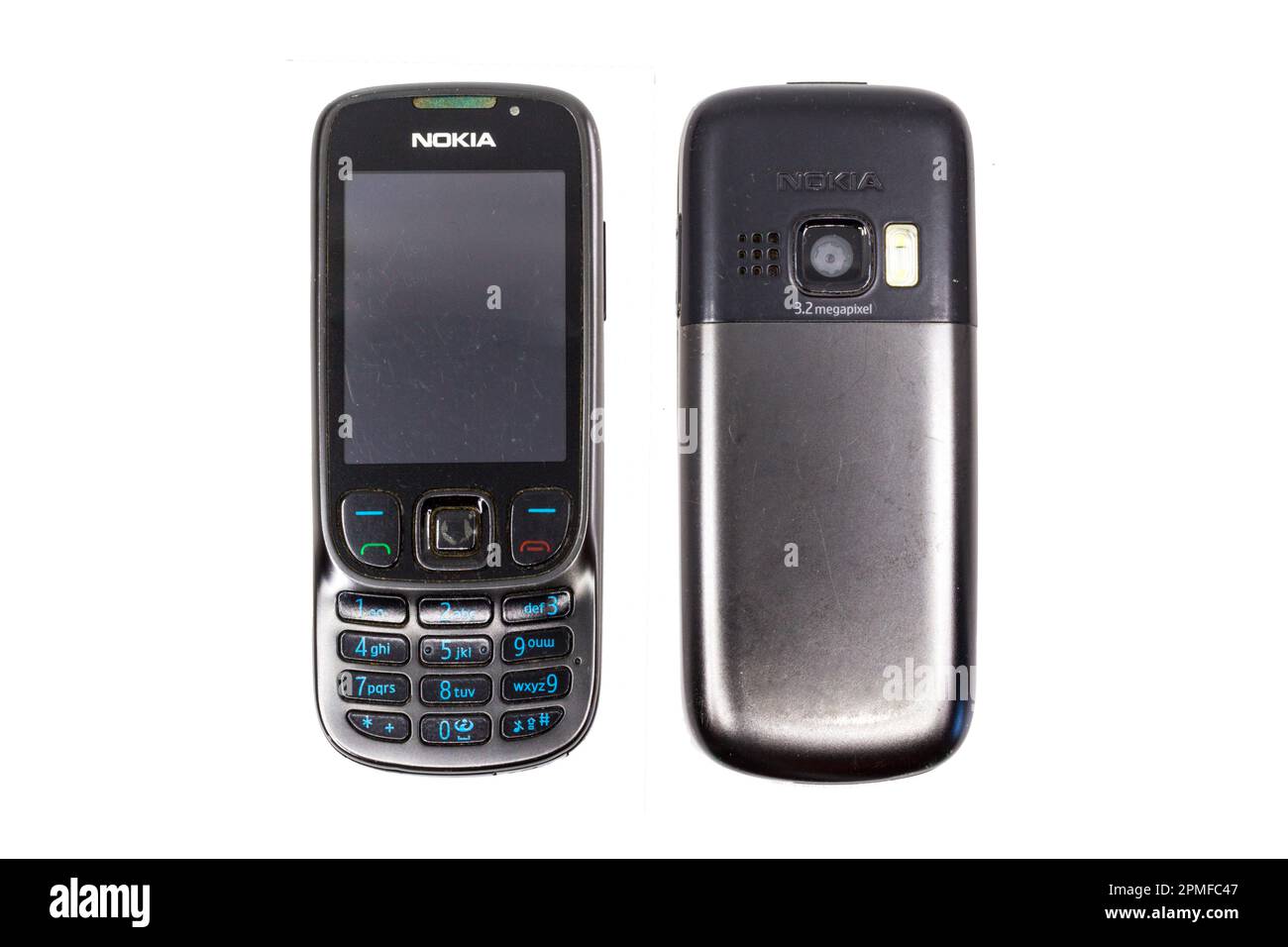Nokia 6303 Classic mobile cell phone from 2008, front and rear Stock Photo