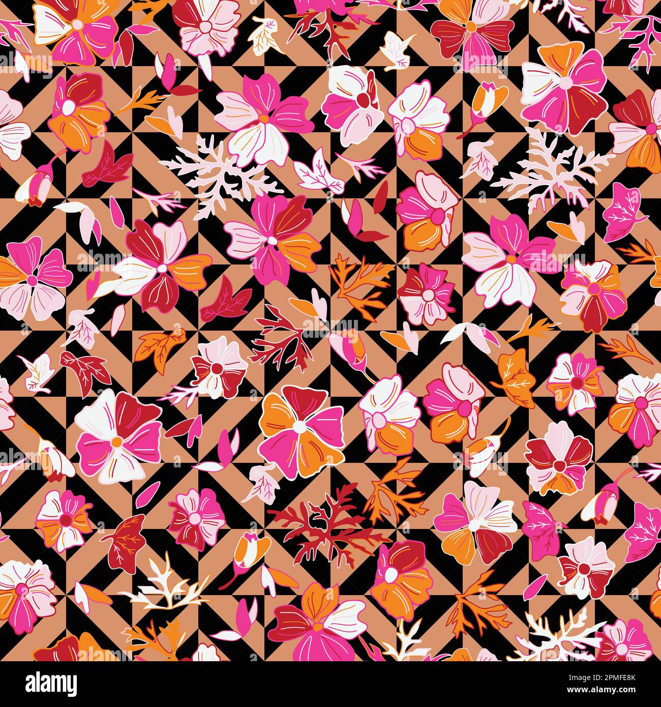 Hand drawn floral abstract seamless pattern. Creative collage print ...