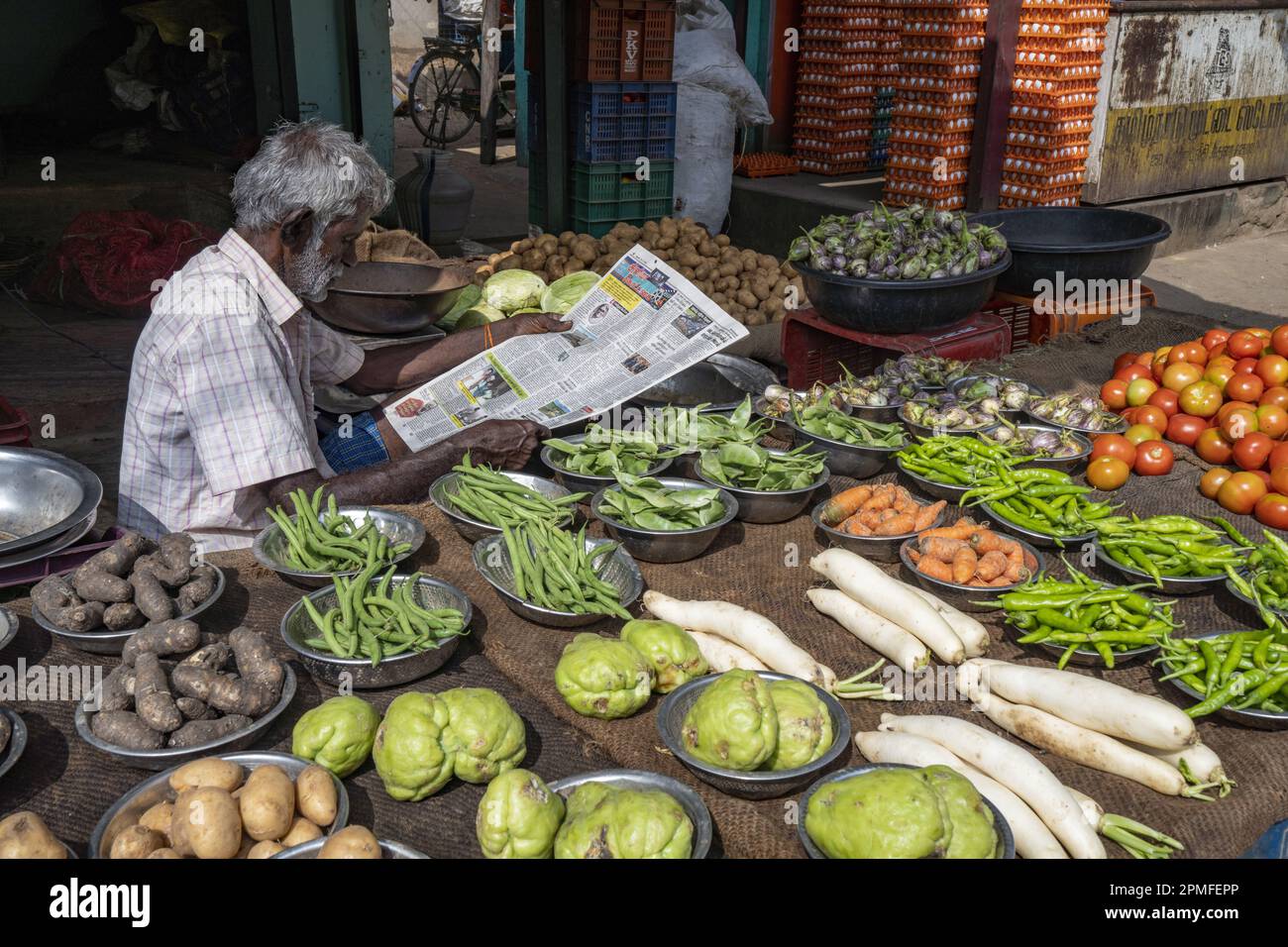 India, Tamil Nadu, Madurai, vegetable market Stock Photo Alamy